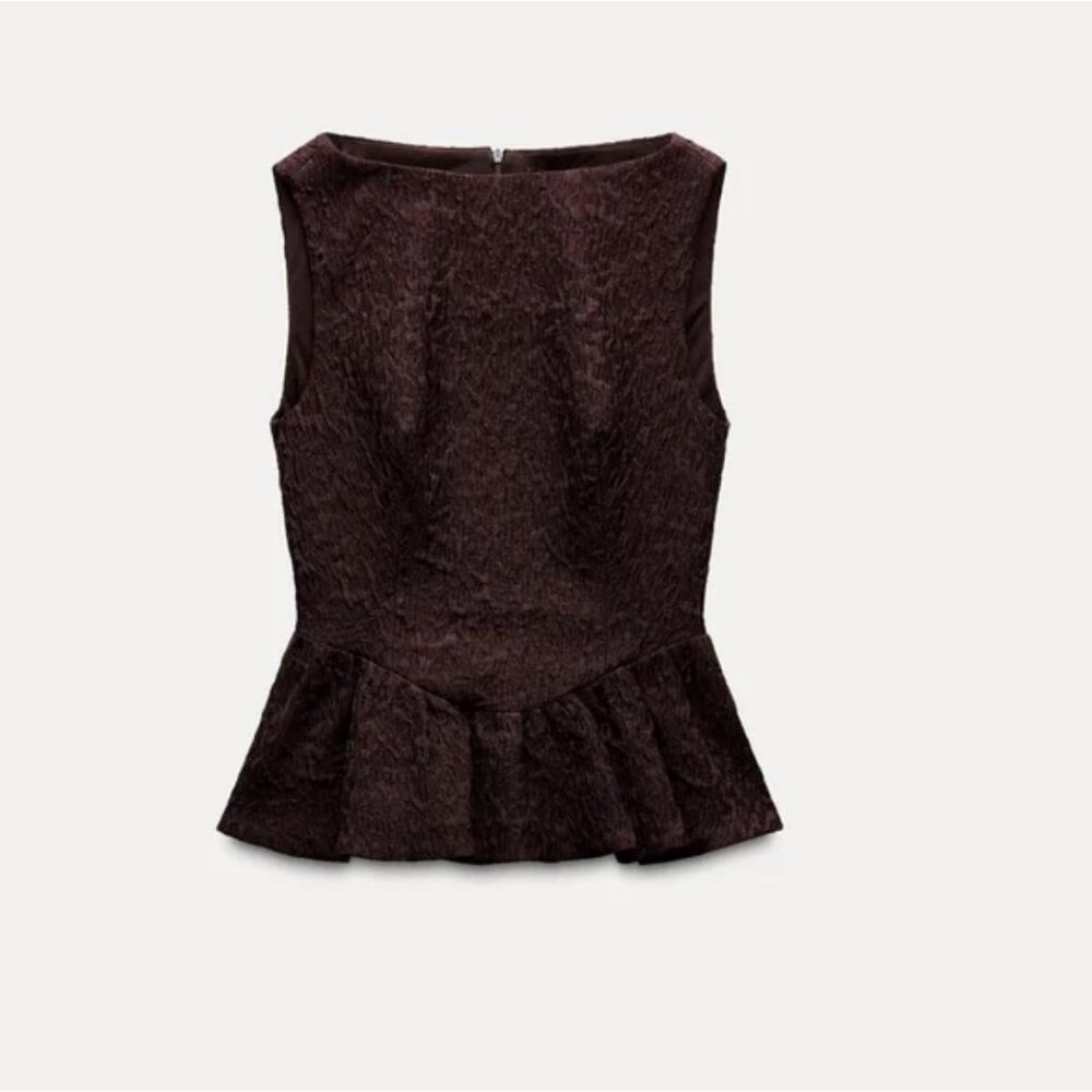 ZARA RUFFLED JAQUARD TOP
